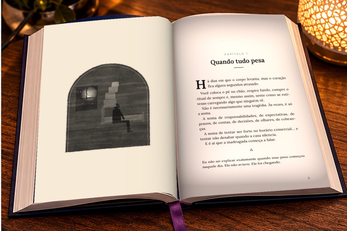 O livro impresso aberto no capítulo 1, em preto e branco